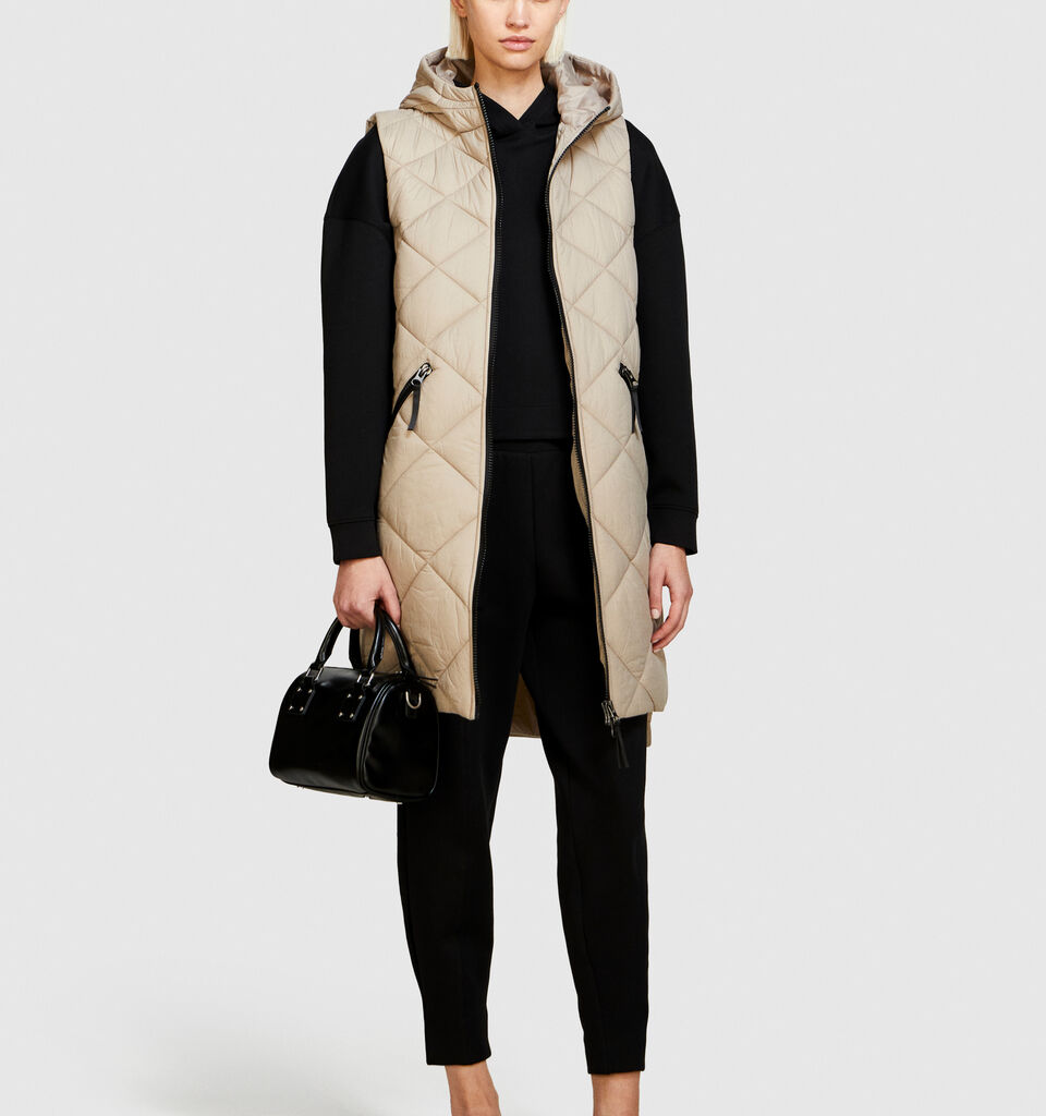 Long vest with hood - women's vests and sleeveless jackets - Beige | Sisley image number 1